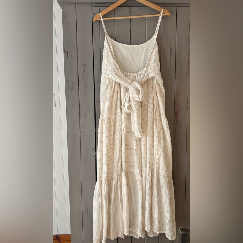 Off-White Lightweight Tiered Linen-Style Maxi Dress in Cream